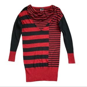 Bisou Bisou Color Block Striped Retro Sweater Dress Size Large Red Black
